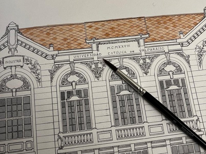 Muestra de dibujos del artista Mario Rojas recrea edificios patrimoniales de Valparaíso